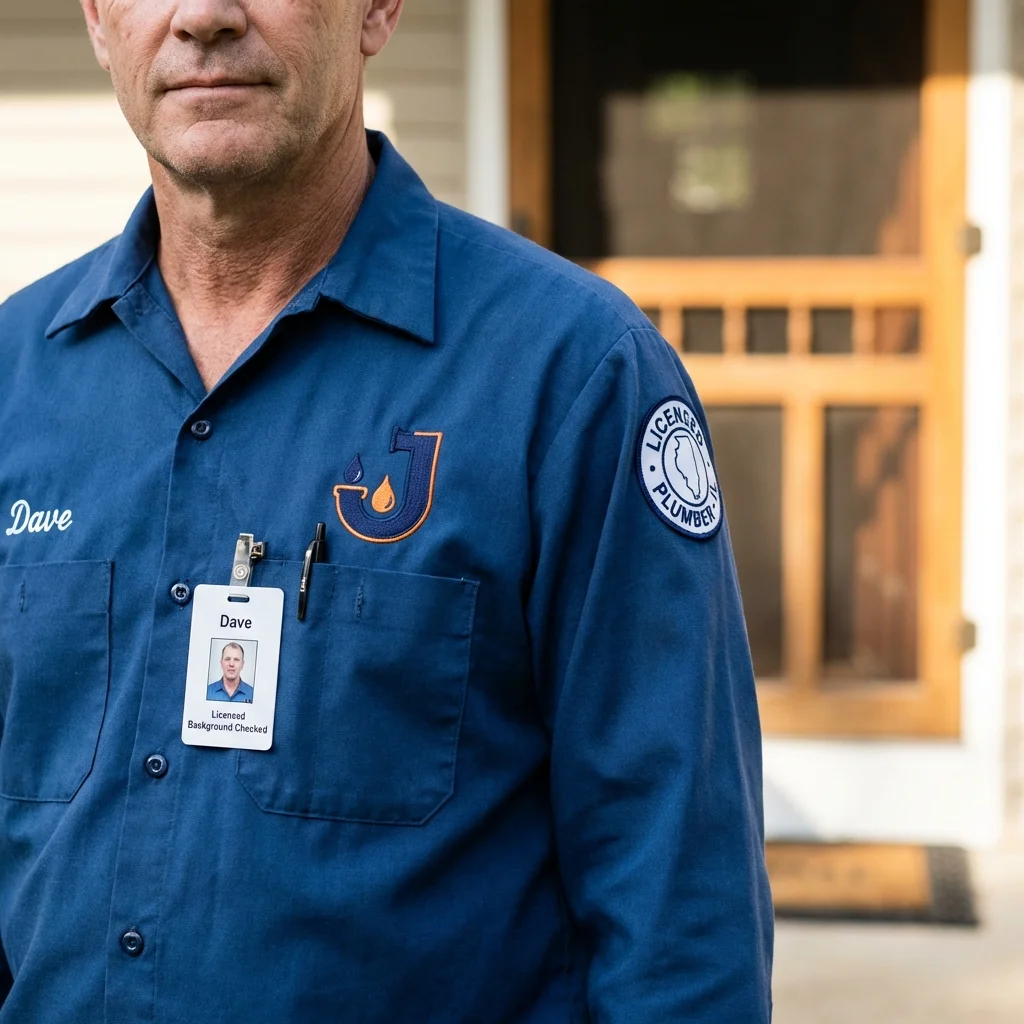 Licensed plumber showing ID badge in Saint Clairsville, OH