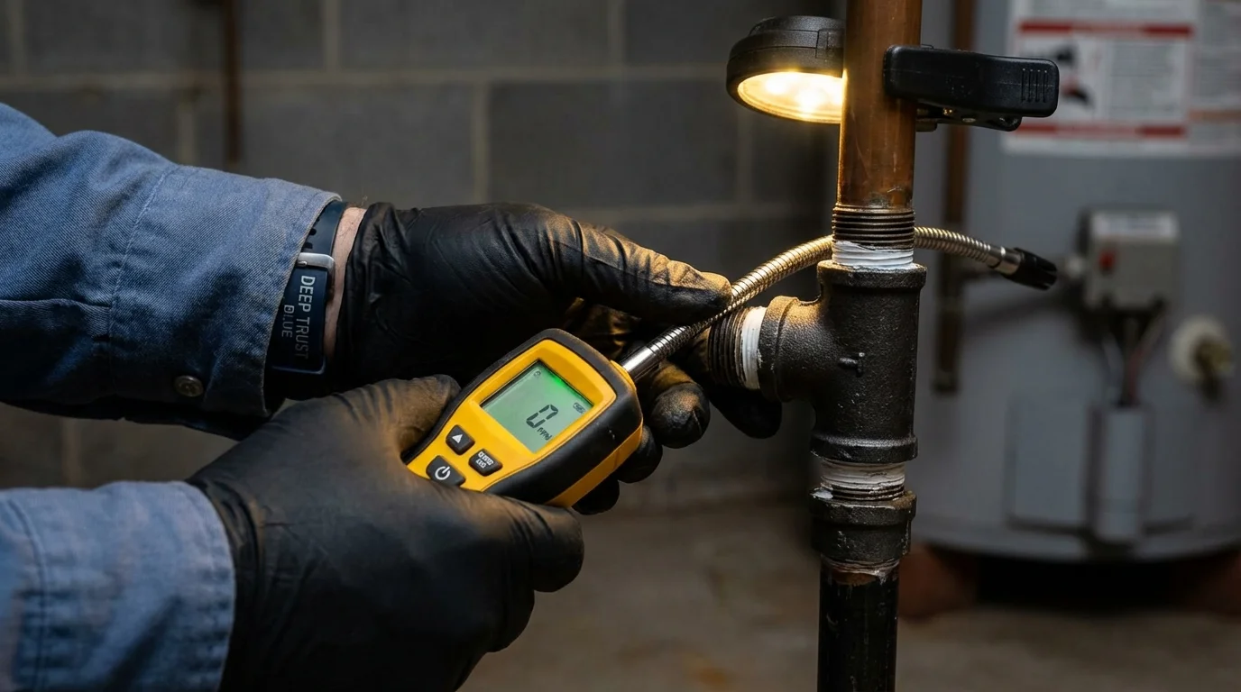 Gas leak detection with electronic sniffer by Johns Plumbing LLC in Saint Clairsville
