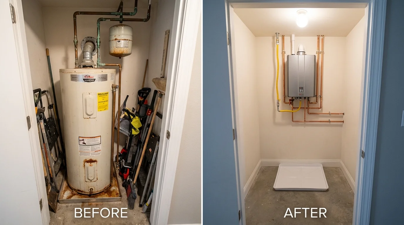 Tank water heater versus wall-mounted tankless unit comparison for Saint Clairsville, OH homeowners