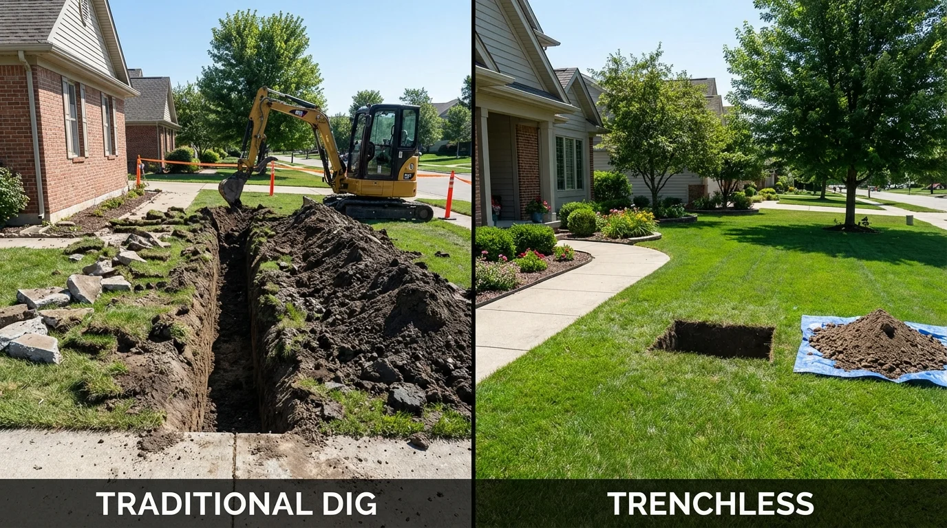 Trenchless sewer repair with minimal yard damage versus traditional excavation in Saint Clairsville, OH